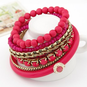 Bohemian Multi-layer Style Combo Beads Bangle - Rose