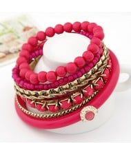 Bohemian Multi-layer Style Combo Beads Bangle - Rose