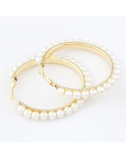 Star Fashion White Pearl Hoop Earrings