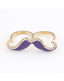 Korean Fashion Rhinestone Inlaid Mustache Bicyclic Ring - Purple