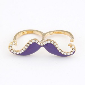 Korean Fashion Rhinestone Inlaid Mustache Bicyclic Ring - Purple
