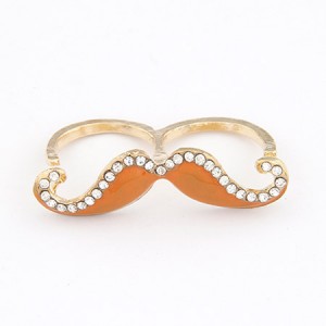 Korean Fashion Rhinestone Inlaid Mustache Bicyclic Ring - Orange