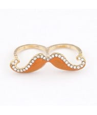 Korean Fashion Rhinestone Inlaid Mustache Bicyclic Ring - Orange
