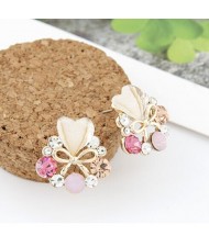 Rhinestone Surrounded Heart Shape and Bowknot Earrings