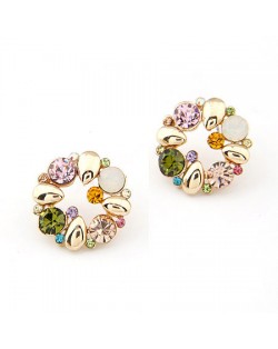 Korean Style Rhinestone Floral Hoop Ear Studs