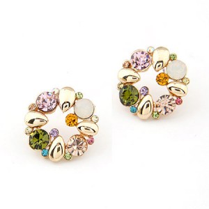 Korean Style Rhinestone Floral Hoop Ear Studs