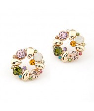 Korean Style Rhinestone Floral Hoop Ear Studs