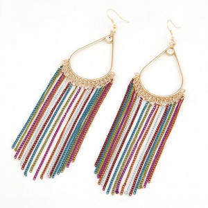 Water Drop Shape Colorful Tassels Dangling Earrings