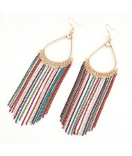 Water Drop Shape Colorful Tassels Dangling Earrings