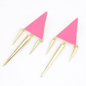 Modern Triangle with Dangling Rivets Design Earrings - Pink