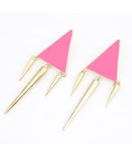 Modern Triangle with Dangling Rivets Design Earrings - Pink