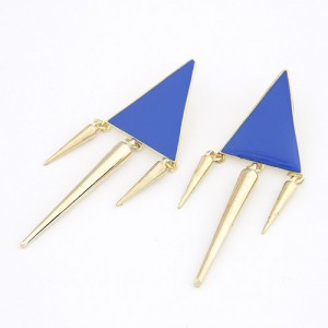 Modern Triangle with Dangling Rivets Design Earrings - Blue