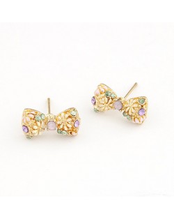 Korean Sweet Fashion Chrysanthemum Bowknot Ear Studs - Golden
