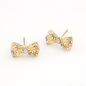 Korean Sweet Fashion Chrysanthemum Bowknot Ear Studs - Golden