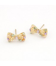 Korean Sweet Fashion Chrysanthemum Bowknot Ear Studs - Golden