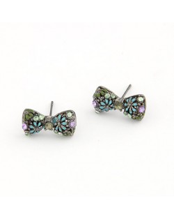 Korean Sweet Fashion Chrysanthemum Bowknot Ear Studs - Gray