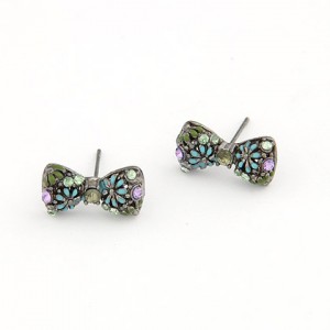 Korean Sweet Fashion Chrysanthemum Bowknot Ear Studs - Gray