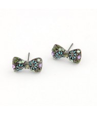 Korean Sweet Fashion Chrysanthemum Bowknot Ear Studs - Gray