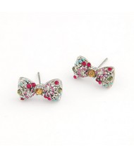 Korean Sweet Fashion Chrysanthemum Bowknot Ear Studs - Silver