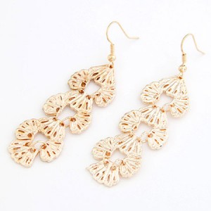 Hollow Floral Cluster Dangling Earrings - Golden