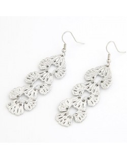Hollow Floral Cluster Dangling Earrings - Silver