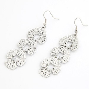 Hollow Floral Cluster Dangling Earrings - Silver