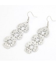 Hollow Floral Cluster Dangling Earrings - Silver