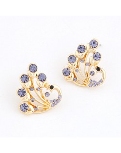 Czech Rhinestone Inlaid Peacock Ear Studs - Violet