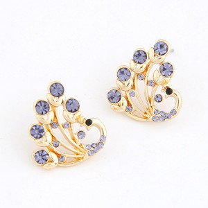 Czech Rhinestone Inlaid Peacock Ear Studs - Violet