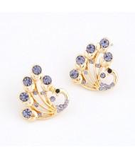 Czech Rhinestone Inlaid Peacock Ear Studs - Violet