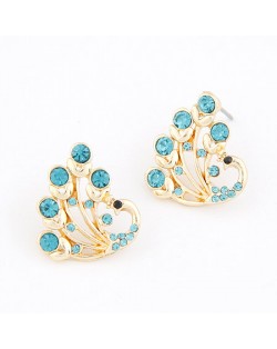 Czech Rhinestone Inlaid Peacock Ear Studs - Light Blue