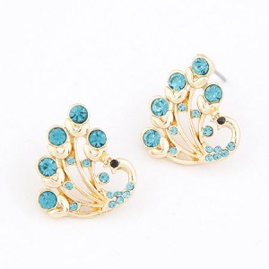 Czech Rhinestone Inlaid Peacock Ear Studs - Light Blue