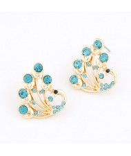 Czech Rhinestone Inlaid Peacock Ear Studs - Light Blue