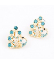 Czech Rhinestone Inlaid Peacock Ear Studs - Light Blue