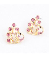 Czech Rhinestone Inlaid Peacock Ear Studs - Pink