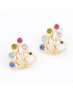 Czech Rhinestone Inlaid Peacock Ear Studs - Colorful