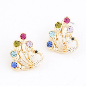 Czech Rhinestone Inlaid Peacock Ear Studs - Colorful