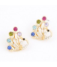 Czech Rhinestone Inlaid Peacock Ear Studs - Colorful