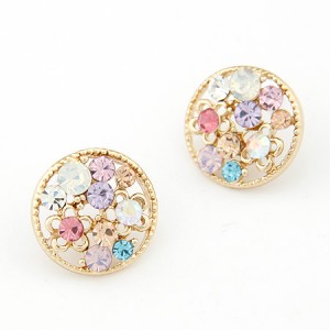Korean Fashion Hollow Luxuriant Floral Rhinestone Ear Studs