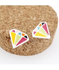 Korean Fashion Colorful Diamonds Shape Ear Studs - White
