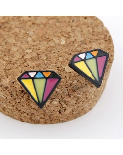 Korean Fashion Colorful Diamonds Shape Ear Studs - Black