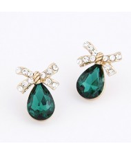 Bowknot Attached Angel Tear Earrings - Green
