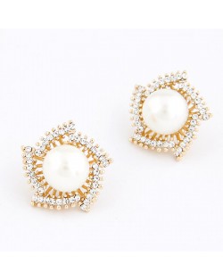 Korean Fashion Pearl Inlaid Elegant Revolving Style Ear Studs