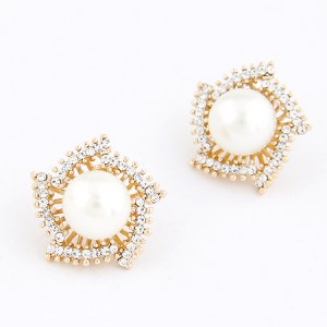 Korean Fashion Pearl Inlaid Elegant Revolving Style Ear Studs