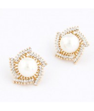Korean Fashion Pearl Inlaid Elegant Revolving Style Ear Studs