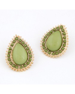 Golden Studs Rim Waterdrop Gem Ear Studs - Olive