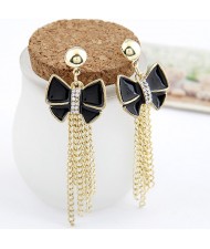 Korean Fashion Black Butterfly Tassel Style Earrings