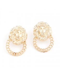 Golden Lion Head Alloy Ear Studs