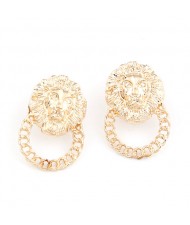 Golden Lion Head Alloy Ear Studs