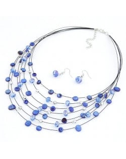 Array of Stars Necklace and Earrings Set - Blue